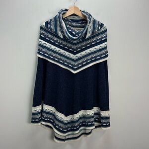 Baby Alpaca Poncho Handknit Made In Peru Blue White Soft Wool One Size Boho